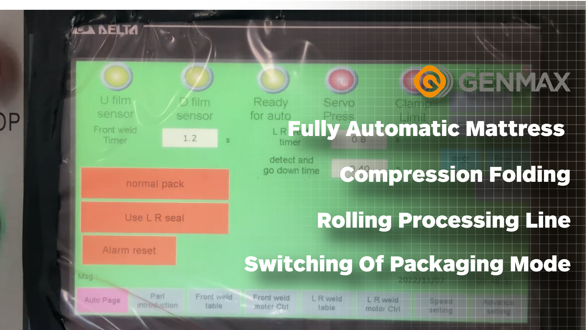 Fully automatic mattress compression folding rolling processing line.Switching of packaging mode.